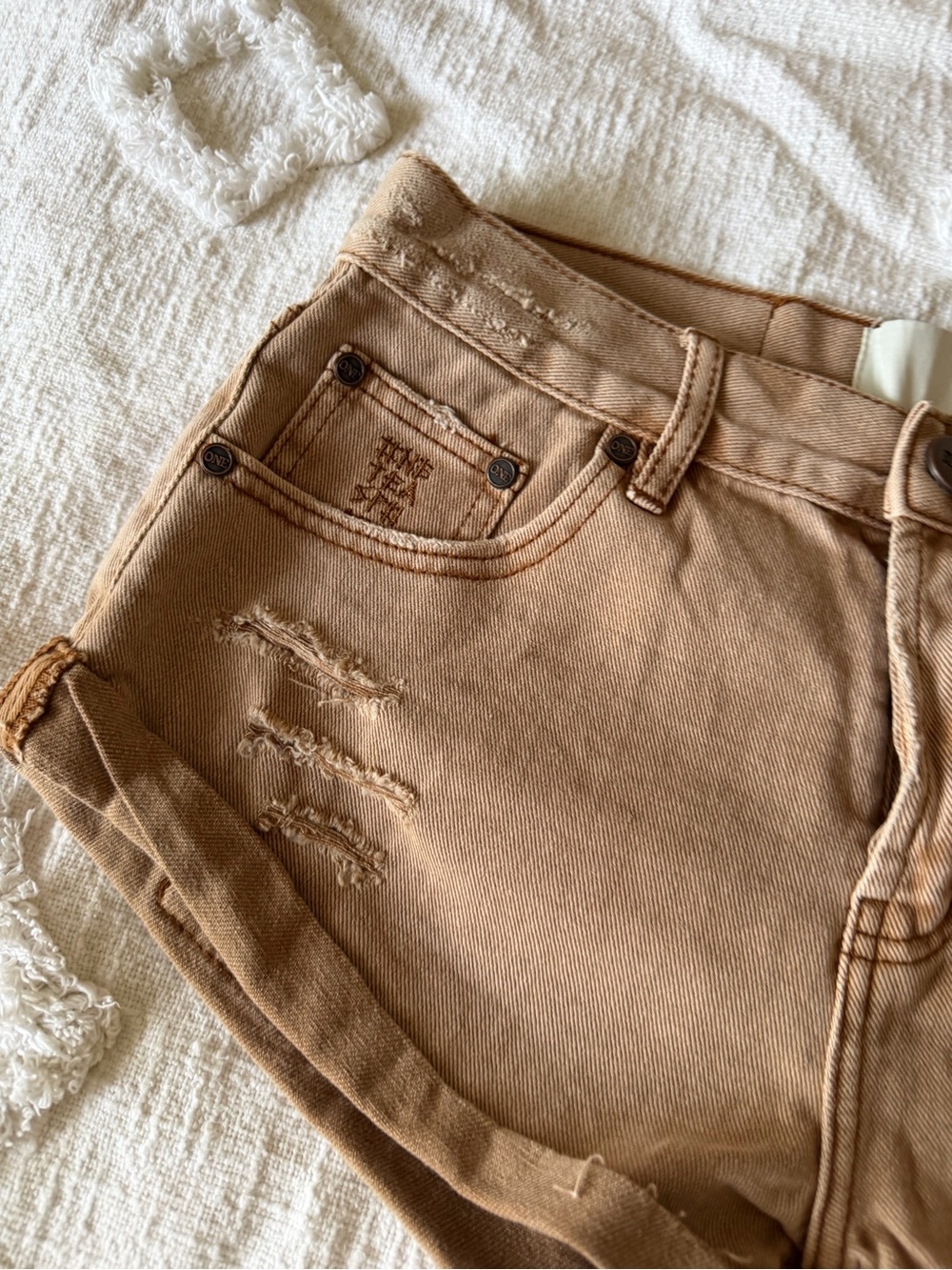 One Teaspoon Tan Denim Jeans Label Detail